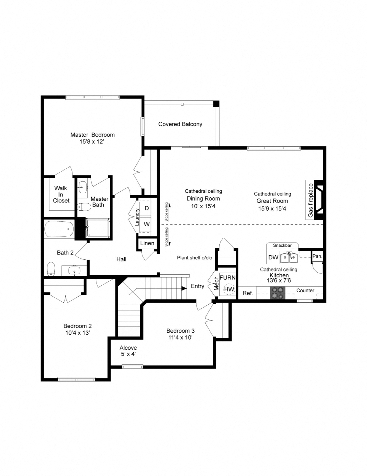 Floor plan for 3 beds, 2 baths, 1518 sqft